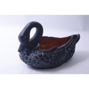Swan Flowerpot, Planter, 9x7", Dark Colors, Bird Figure, Ceramic, Adorable,